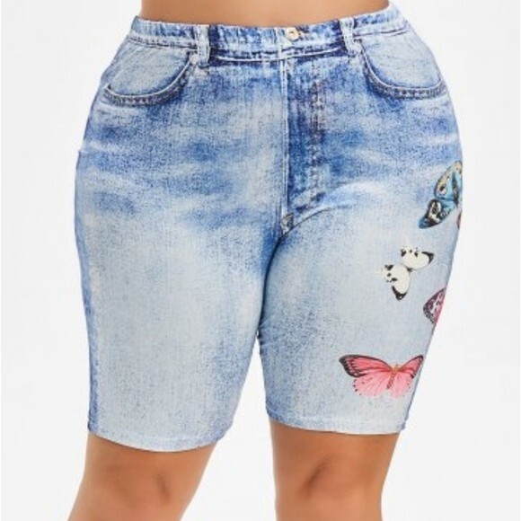 Light Blue Butterfly Shorts 5X - Picture 3 of 6